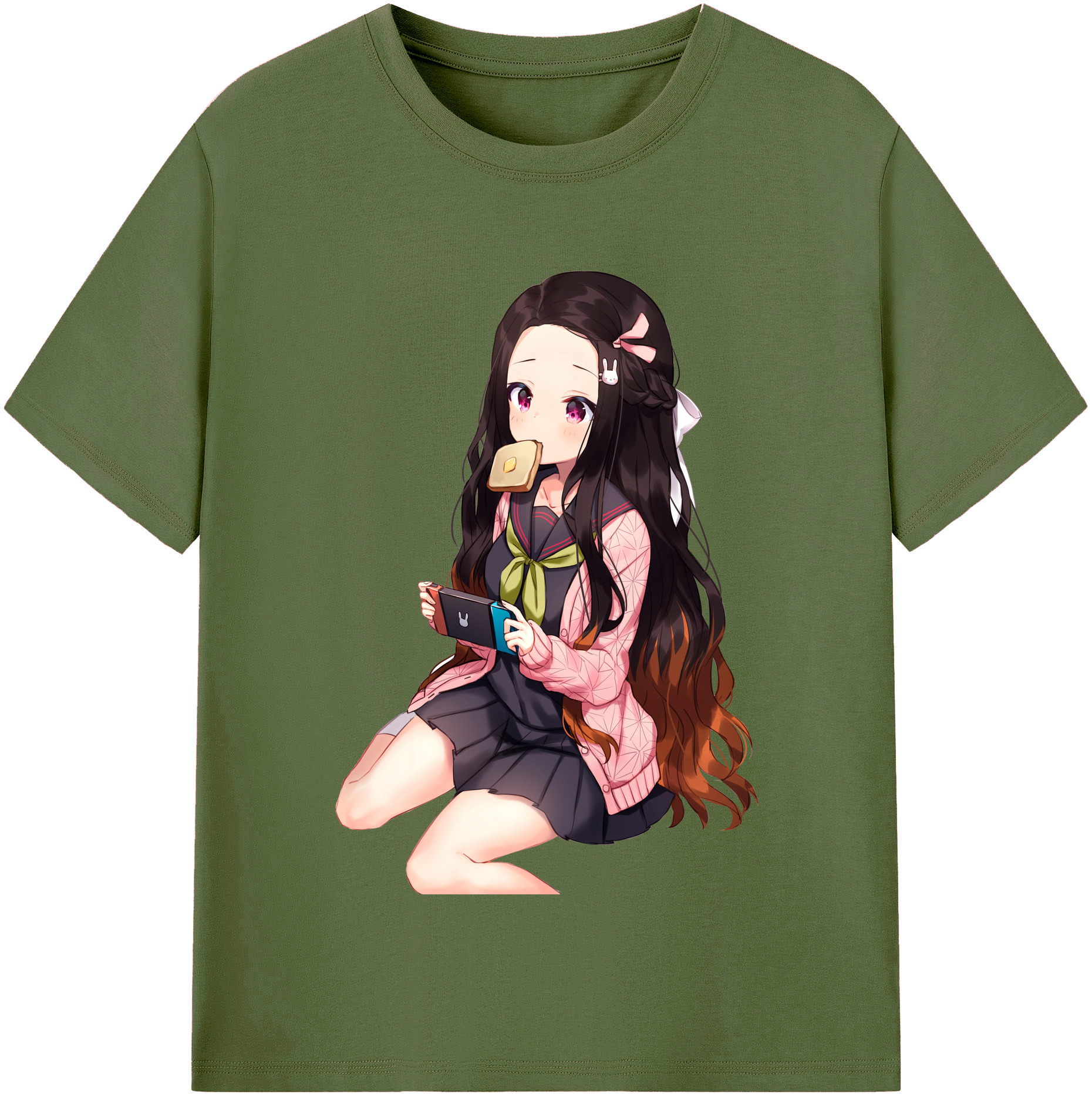 （画像用） 鬼滅の刃（きめつのやいば）竈門 禰󠄀豆子／かまど ねずこ Kamado Nezuko 綿100％半袖Tシャツ（フロントプリント）